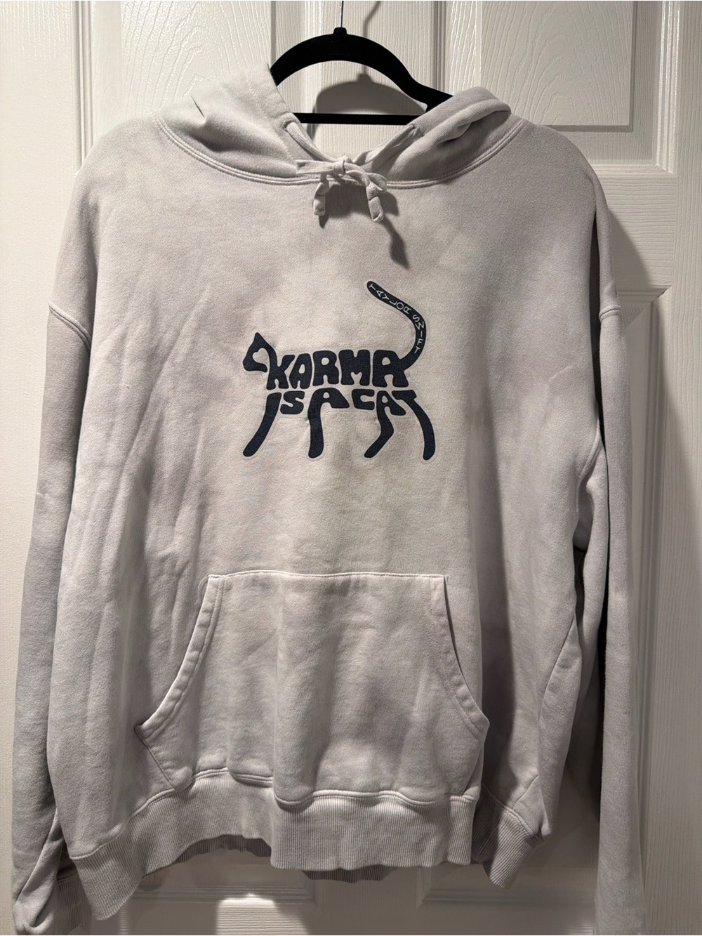 Taylor Swift Light Gray Hoodie with Navy 'Karma Is A Cat' Graphic